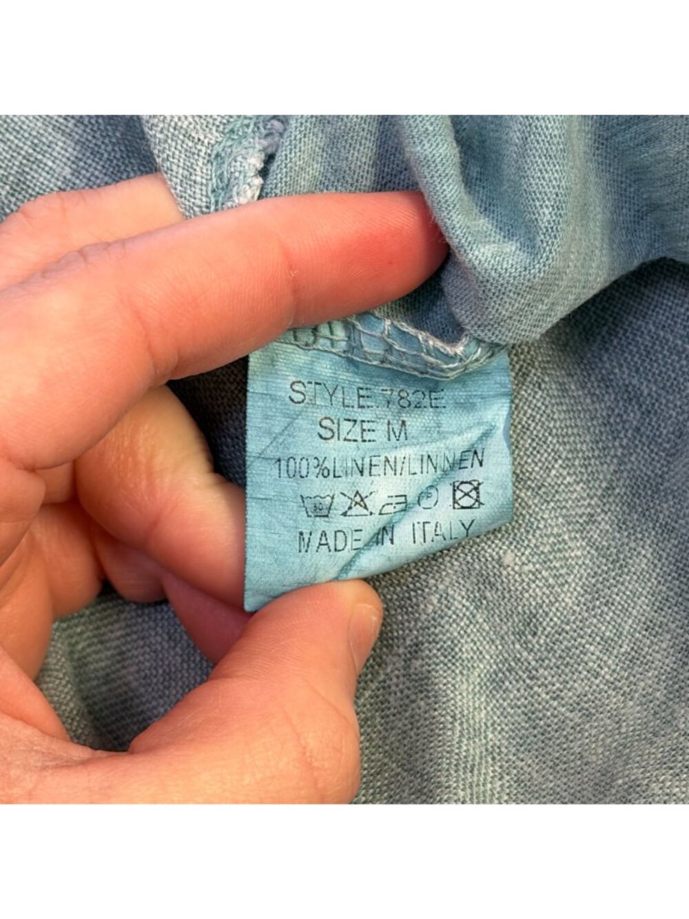 Tempo Paris 100% Linen Blouse Turquoise Made In Italy M - Picture 6 of 6